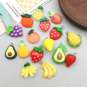 Cute Cartoon Simulation Fruit Vegetable Charms Resin Plastic With Alloy Loop For DIY Jewelry Making