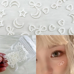 White pearl face stickers in heart and bow shapes for Lolita makeup and eye decoration