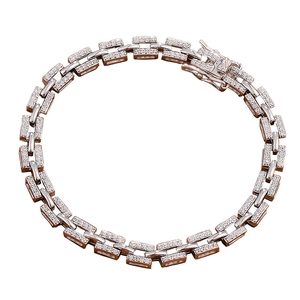 Luxurious 925 sterling silver bracelet with rectangle links and full diamond-like zircon inlay