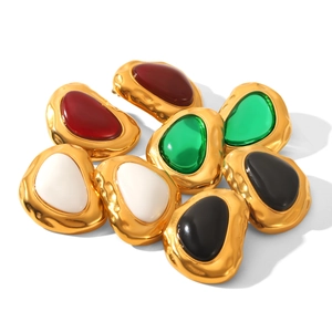 Vintage 18k gold plated stainless steel irregular resin stud earrings in four colors