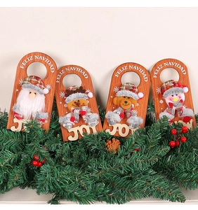 Set of 4 Christmas wooden door hangers featuring Santa, reindeer, and snowmen motifs