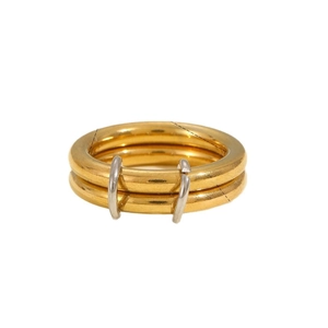 Minimalist double layer stainless steel ring in two-tone gold and silver finish