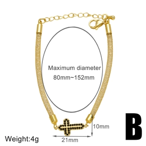 Technical view of mesh bracelet with black zircon cross pendant showing size parameters