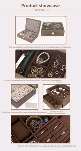 Wooden jewelry box with glass lid, multi-layer watch and ring storage organizer display case.