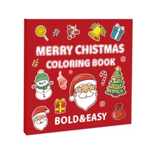 Détail d'un livre de coloriage de Noël avec couverture carrée rouge et motifs simples
