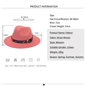 Mens and womens wide brim straw jazz fedora hat in magenta pink with snake skin band