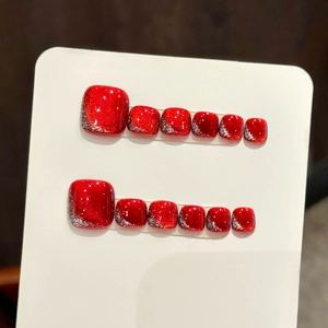 Cat Eye Press On Toenails Wine Red Magnetic Shimmer False Toe Nails Glossy Finish Elegant Women Foot Jewelry