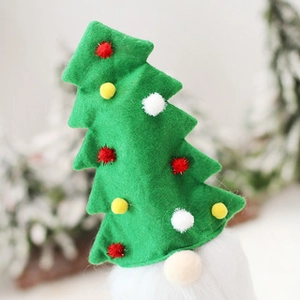 Christmas tree shaped gnome plush decoration with green felt and colorful pom-poms
