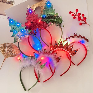 Cute glowing Christmas headbands with sequins and feathers for festive party costumes