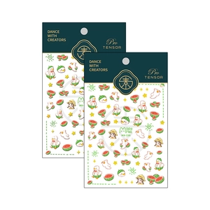 5D stereoscopic white duck and summer fruit nail stickers with yellow stars and girls