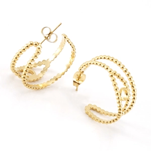 Boucles d'oreilles créoles en acier inoxydable plaqué or 18K avec détails perlés