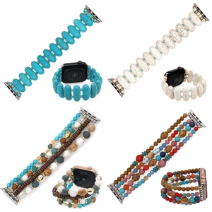 Bohemian Multi-layer Beaded Watch Band Natural Stone Wood Clay Metal Replacement Strap Ethnic Style Smart Device Accessory