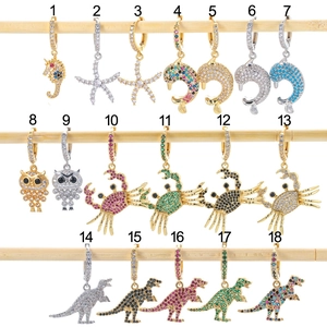 Dainty Copper Zirconia Animal Drop Earrings Crab Dolphin Dinosaur Shape Single Design Hoop Earrings For Women Fashion Jewelry