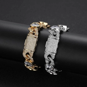 Hip hop stijl 12mm Cubaanse schakelarmbanden in goud en zilver met hartvormige stenen