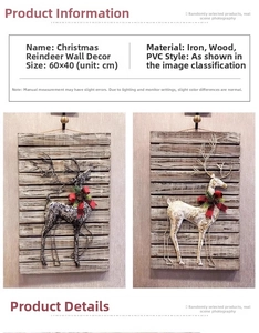 Decorazione murale a forma di renna di Natale su assi di legno, 60x40 cm, ferro e legno