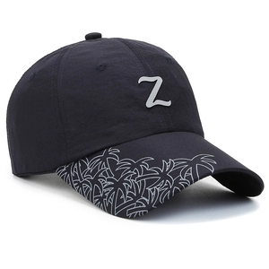 Black quick-dry sun hat for men with white Z logo and palm leaf pattern on the brim