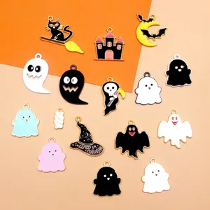 Halloween Enamel Alloy Charms Pendants Ghost Bat Witch Hat Castle For DIY Necklace Bracelet Jewelry Making
