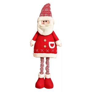 Knitted plush Santa Claus standing doll with long legs and heart detail decoration