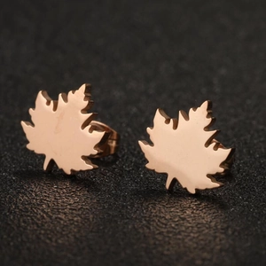 French vintage maple leaf earrings in rose gold stainless steel for women