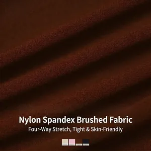 Haut de yoga serré café en nylon spandex brossé avec élasticité quadridirectionnelle