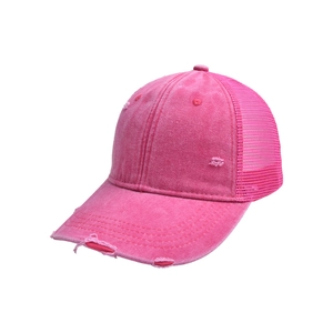 Casquette trucker rose délavée ajustable avec trous vintage et dos en filet respirant