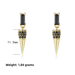 Detail view of S925 silver cone earrings with black zircon and rectangular gemstone