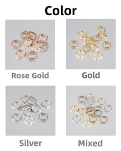 Detail view of square CCB plastic spacer beads in rose gold, gold, silver and mixed colors