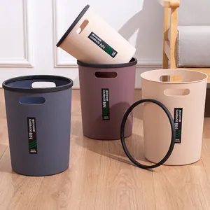 Simple Plastic Trash Can With Dual Side Handles And Press Ring No Lid Garbage Bin For Kitchen Bathroom Home Office Modern