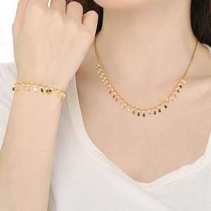 Bohemian Style Gold Plated Copper Necklace And Bracelet Featuring Delicate Water Drop Pendants And Colorful Small Beads For Women