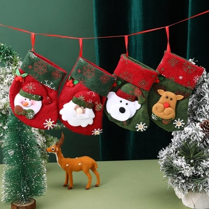 Set of 4 Christmas stockings with Santa, Snowman, Bear, and Reindeer felt applique