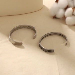 Retro geometric feather arrow cuff bracelets in polished silver stainless steel metal