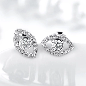 Elegant S925 sterling silver evil eye stud earrings with sparkling pave zircon stones