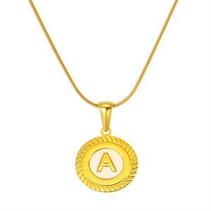 18K gold plated shell necklace with letter A pendant on a stylish snake bone chain