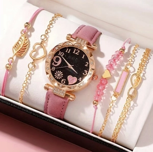 Élégante montre quartz pour femme avec cadran ciel étoilé et ensemble de bracelets roses