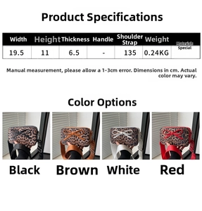 Detailed size chart showing dimensions and colors for the chic crossbody square bag
