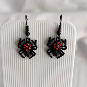 Dark punk spider web tassel earrings with red rhinestones for Halloween costume
