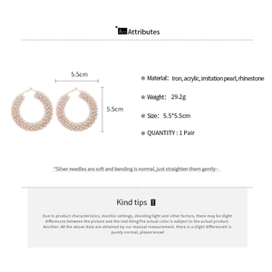 Detail specifications of pearl hoop earrings with crystal inlay and dimensions information