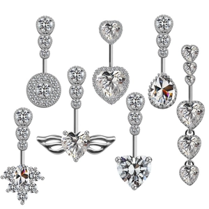 Heart Wing Dangle Belly Piercing Ring 316L Stainless Steel Copper Cubic Zirconia Navel Stud Body Jewelry For Women