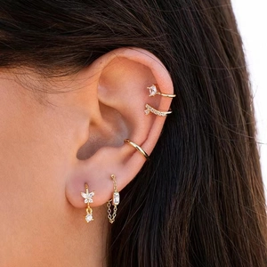 Set of 925 sterling silver butterfly earrings with zircons in gold plated finish