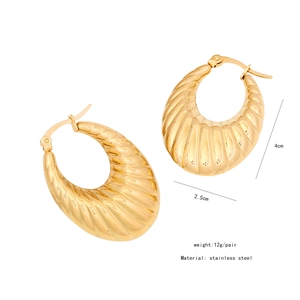 Detail showing dimensions and material of gold textured chunky geometric stainless steel earrings