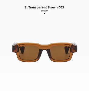 Detailed macro view of the C03 rectangular sunglasses in transparent brown frame