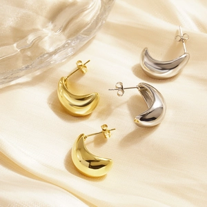C Shape Horn Stud Earrings Stainless Steel Waterdrop Crescent High Polished Trendy Luxury For Women