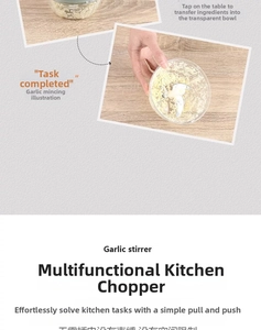 Close-up of manual pull string food chopper for finely mincing garlic and vegetables
