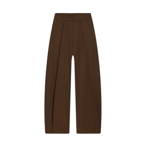 Dunkelbraune Damen-Plissee-Ballonhose mit hoher Taille und entspanntem, weitem Beinschnitt