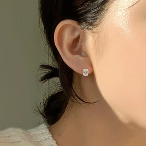 Elegant 925 sterling silver stud earrings with oval-cut clear zircon stone for women