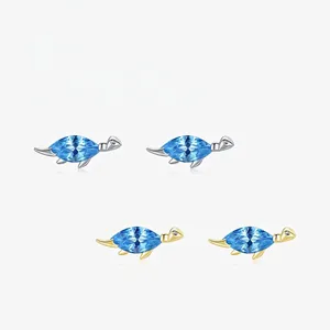 Boucles D'Oreilles Tortue De Mer Zircon Marquise Bleu Tige En Argent Sterling 925 Bijoux Animaux Mignons Pour Femmes