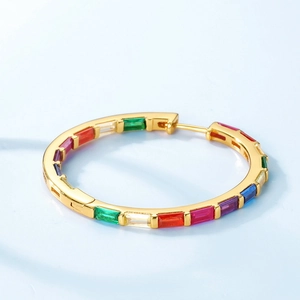 Rainbow hoop earring in 925 silver with gold plating and colorful zircon stones