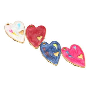Colorful heart pendants with gold edges and fluid texture for DIY jewelry making