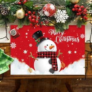 Christmas Snowman Placemat Polyester Heat Resistant Anti-Stain Red Dining Table Mat Merry Christmas Decor Festive Style