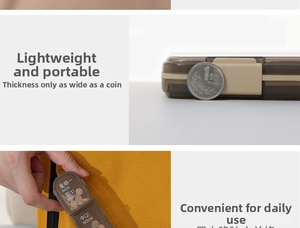 Macro detail of portable 7-day pill organizer showing thin profile compared to a coin